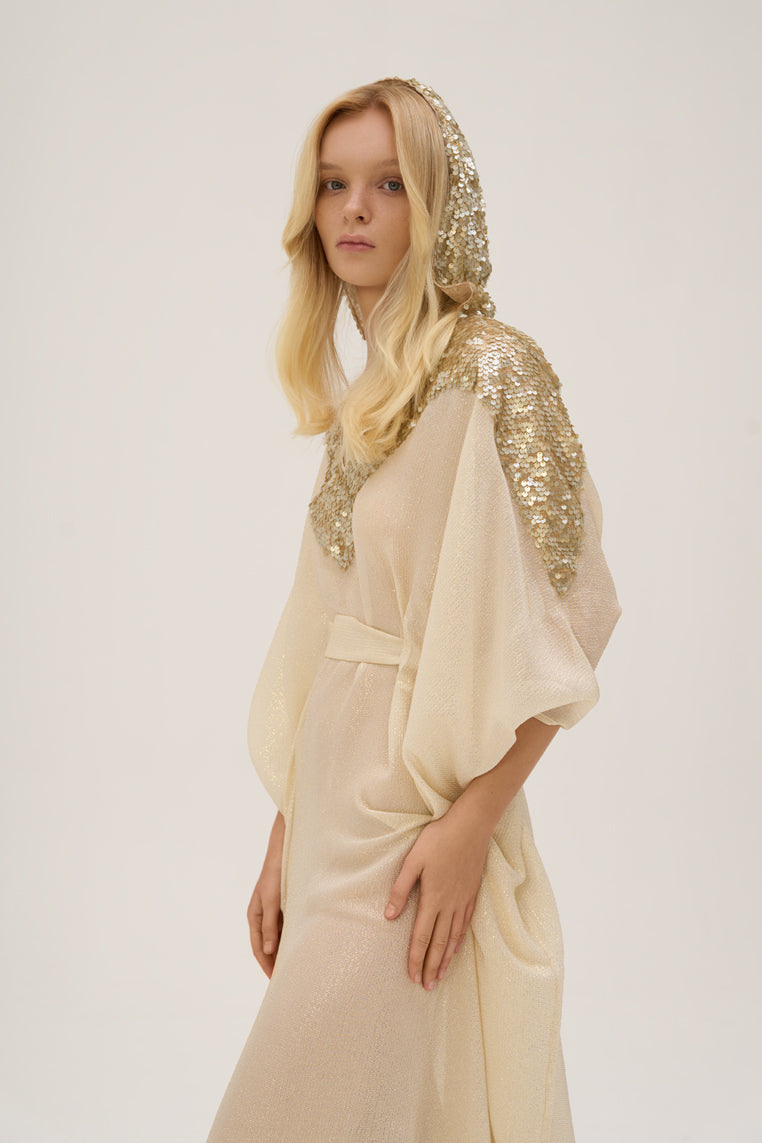 Woman ARTEMIS SILK KAFTAN DRESS OFF WHITE GOLD 2002145 | Sana Osmani