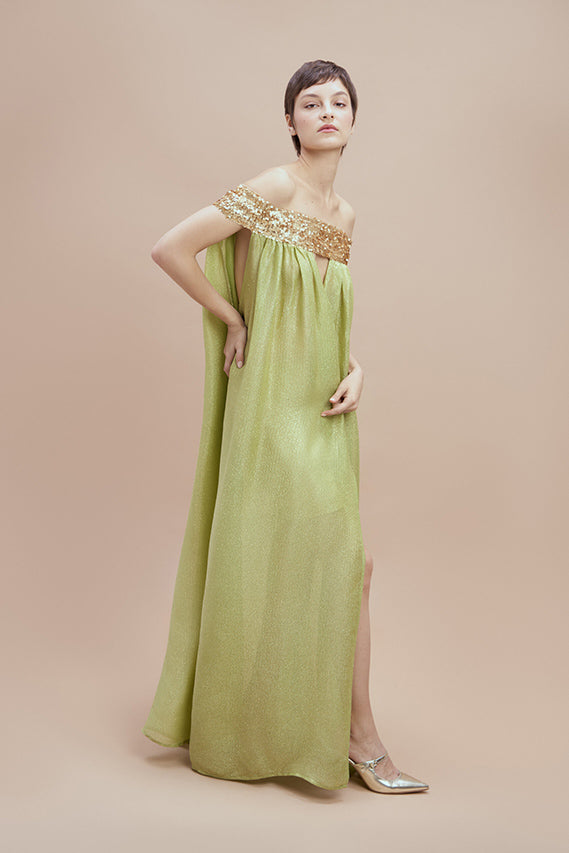 Woman HERA Silk Dress Light olive gold 2000453 | Sana Osmani