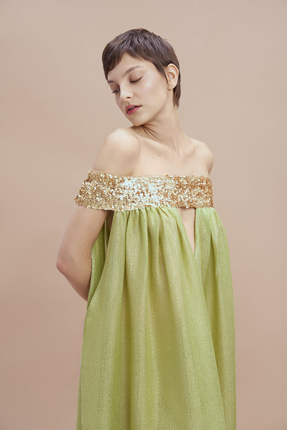 Woman HERA Silk Dress Light olive gold 2000453 | Sana Osmani