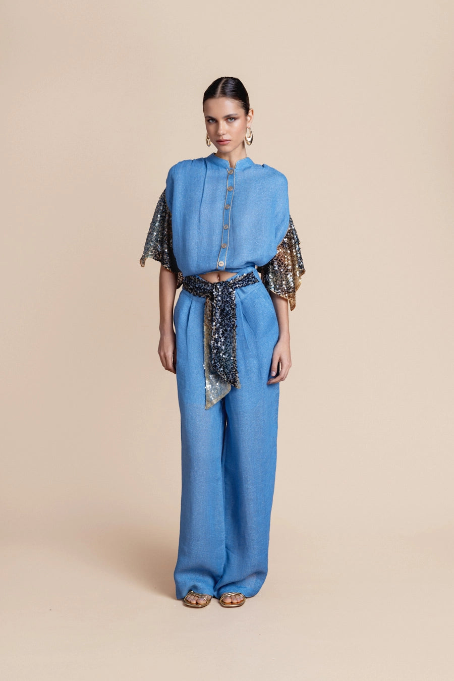 Woman Ozei Wide Leg Pants Black Rich Gold 2001473 | Sana Osmani