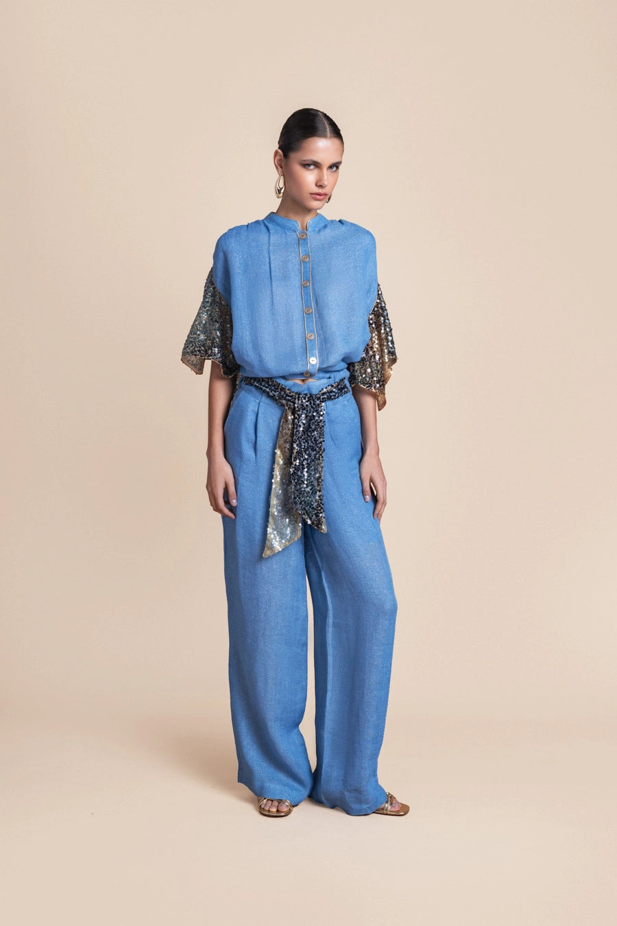 Woman Ozei Wide Leg Pants Black Rich Gold 2001473 | Sana Osmani