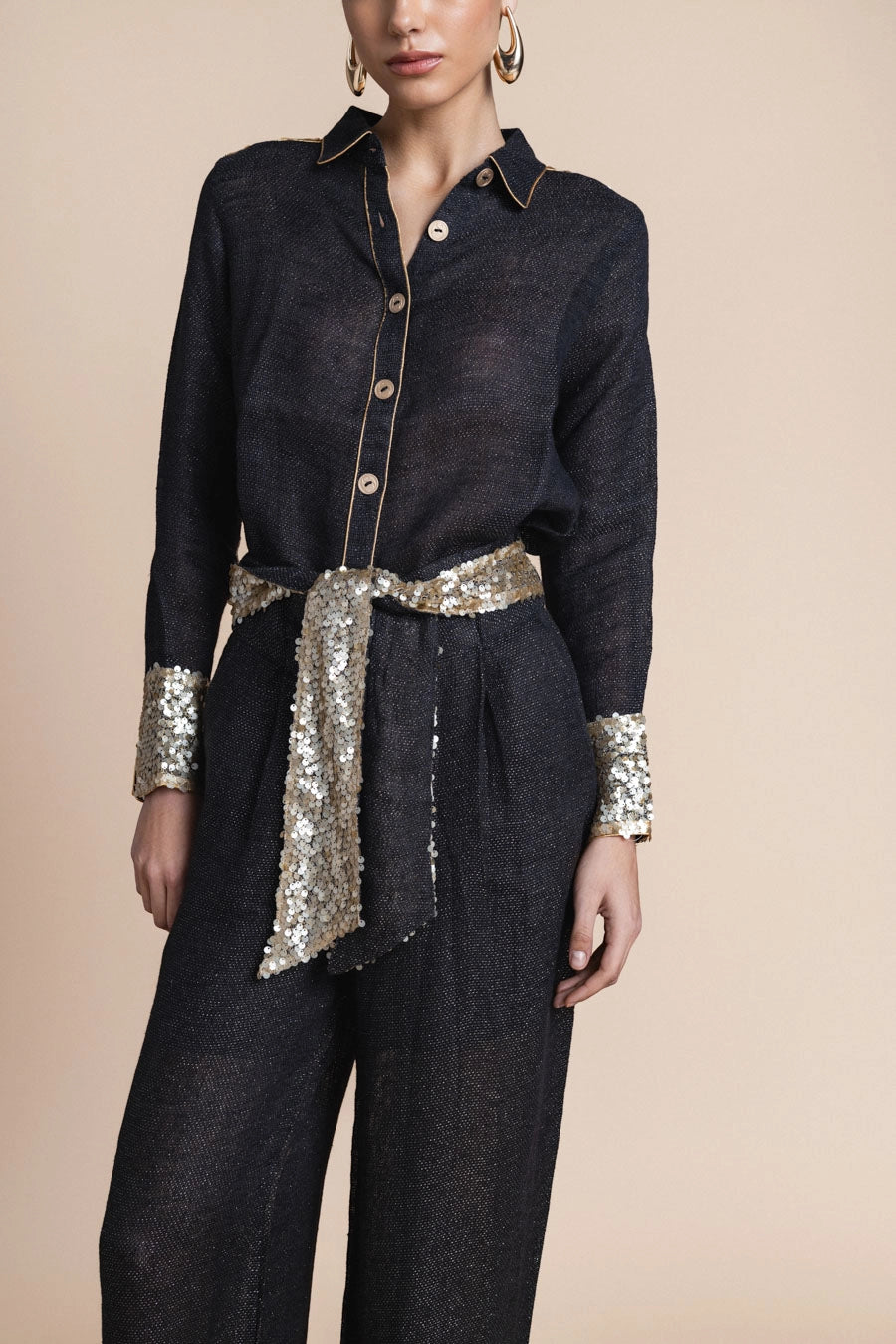 Woman Ozei Wide Leg Pants Black Rich Gold 2001473 | Sana Osmani
