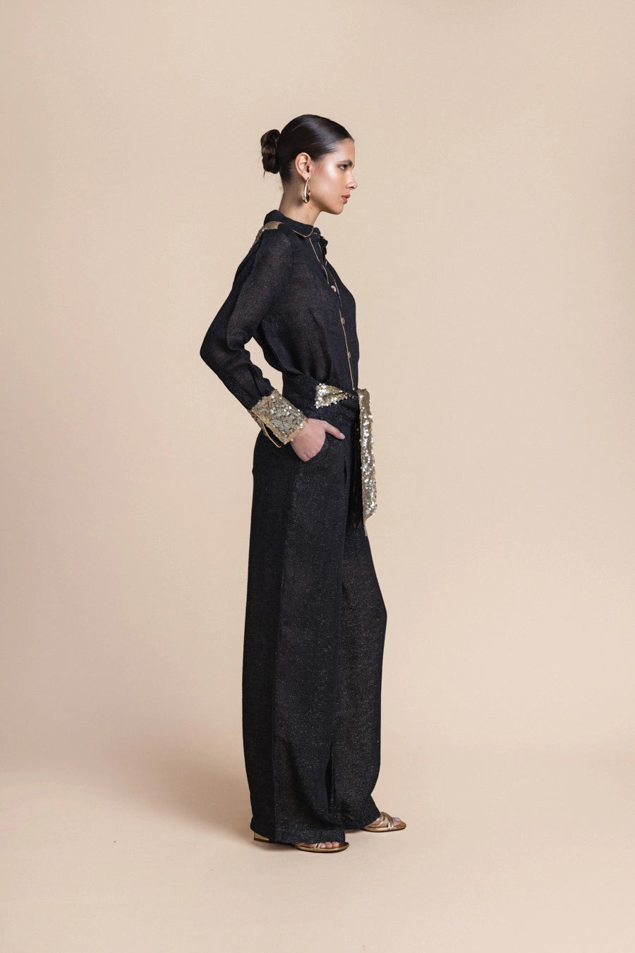 Woman Ozei Wide Leg Pants Black Rich Gold 2001473 | Sana Osmani
