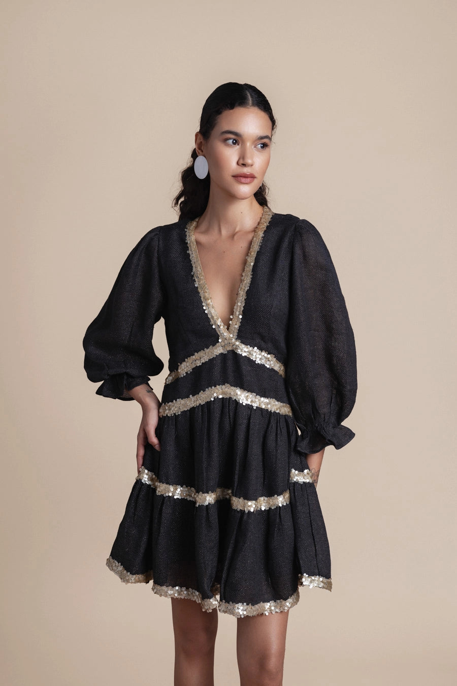 Woman Miriam Backless Mini Dress Black Rich Gold 2001546 | Sana Osmani