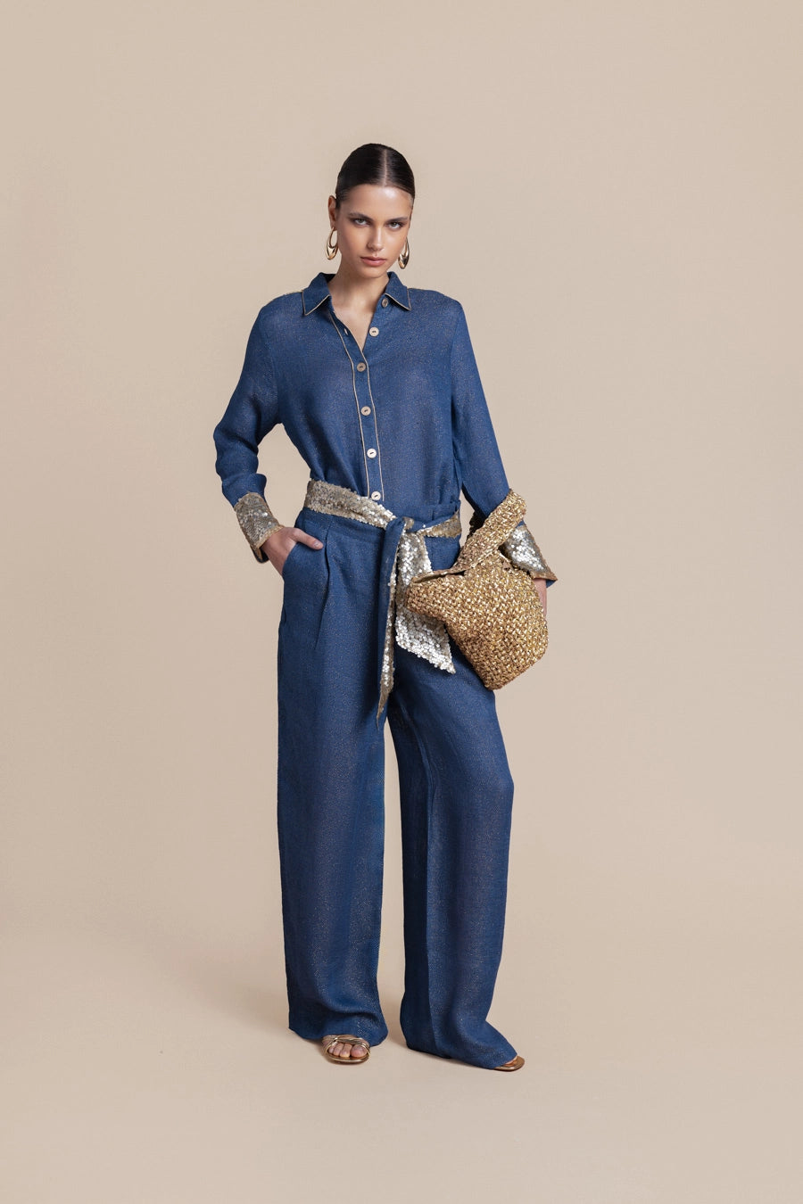 Woman Ozei Wide Leg Pants Black Rich Gold 2001473 | Sana Osmani