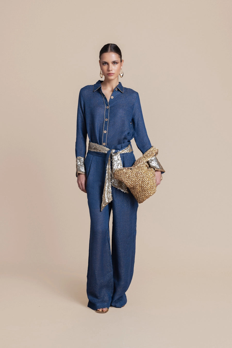 Woman Ozei Wide Leg Pants Black Rich Gold 2001473 | Sana Osmani