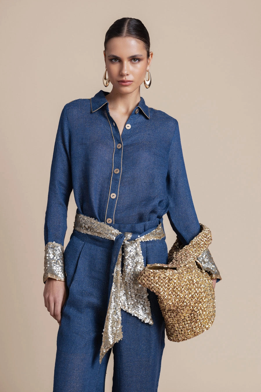 Woman Ozei Wide Leg Pants Black Rich Gold 2001473 | Sana Osmani