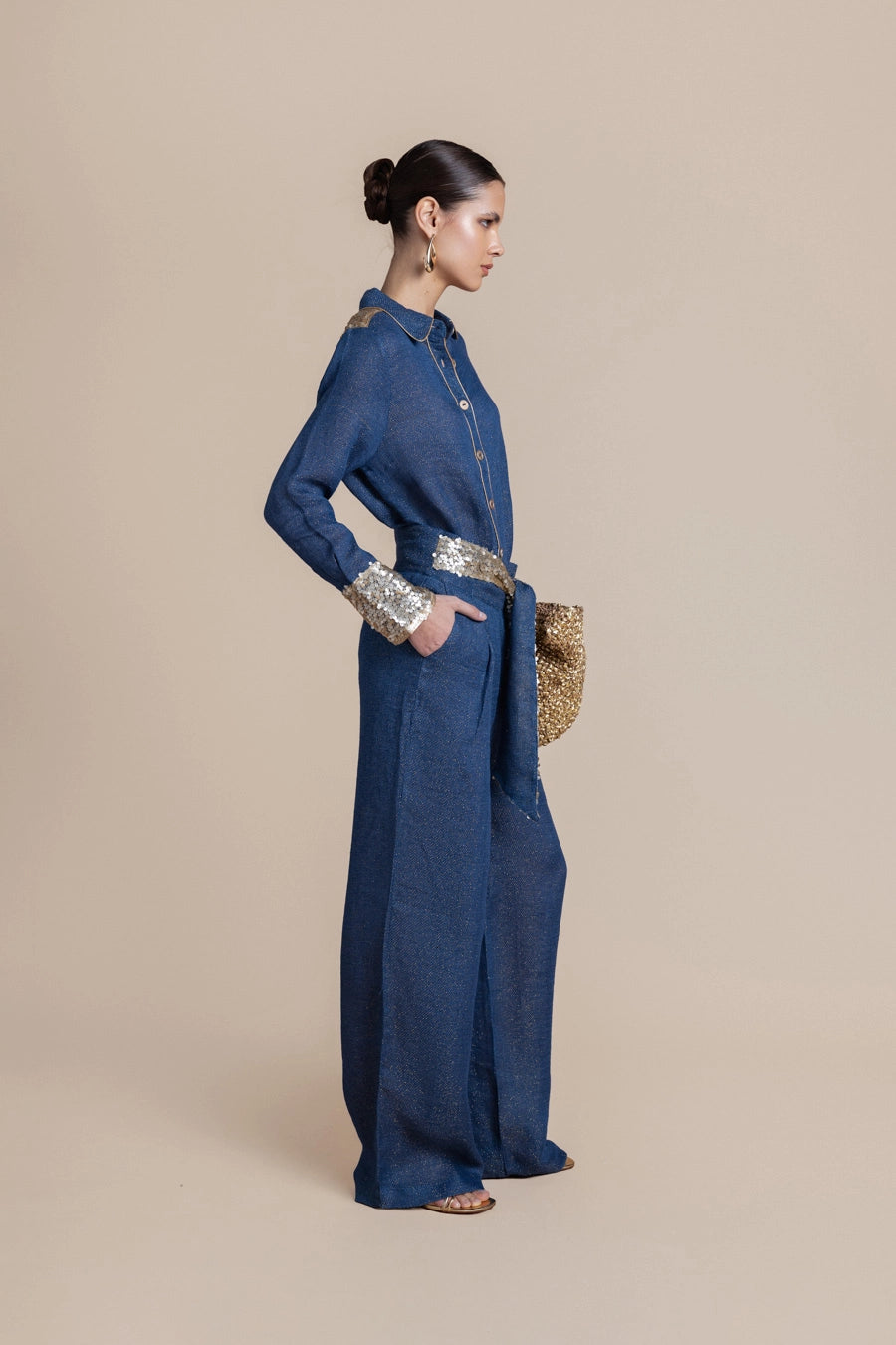 Woman Ozei Wide Leg Pants Black Rich Gold 2001473 | Sana Osmani