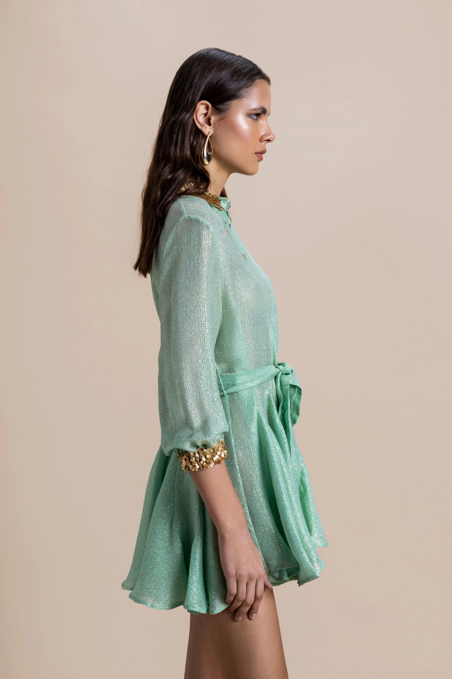 Woman Dive Silk Mini Dress Aqua Gold 2001080 | Sana Osmani