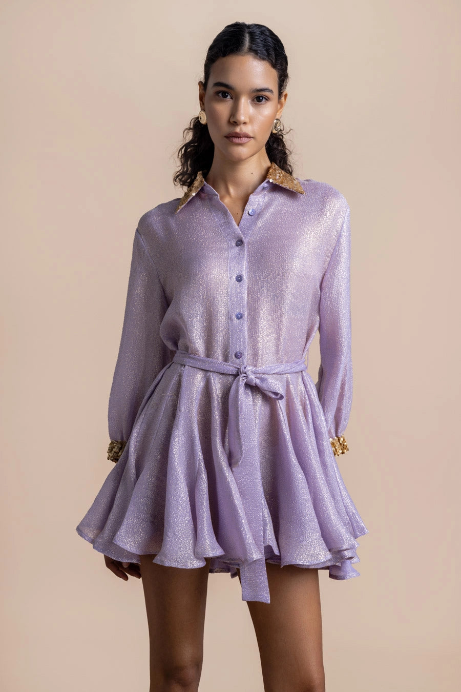 Woman Dive Silk Mini Dress Aqua Gold 2001080 | Sana Osmani