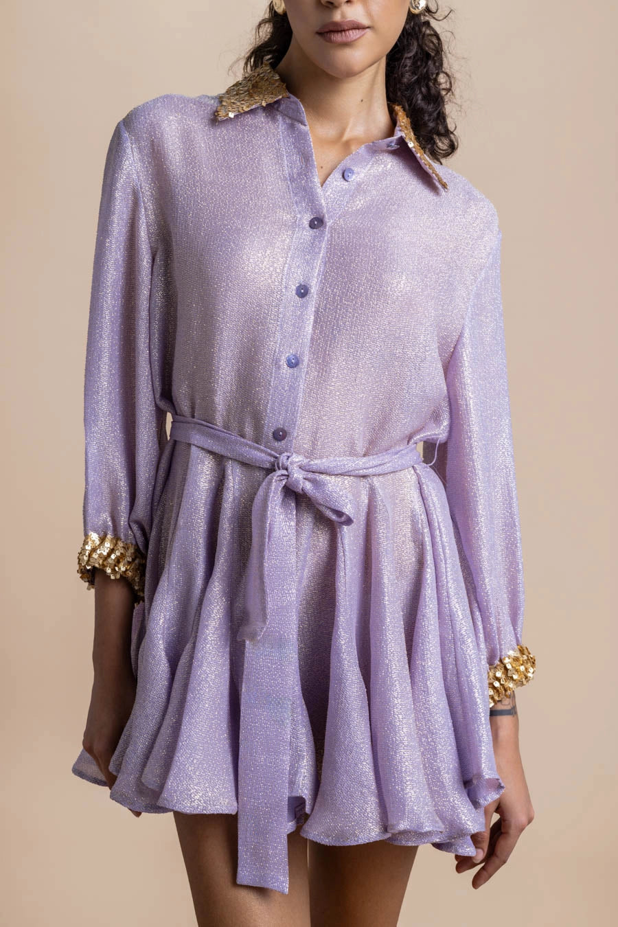 Woman Dive Silk Mini Dress Aqua Gold 2001080 | Sana Osmani