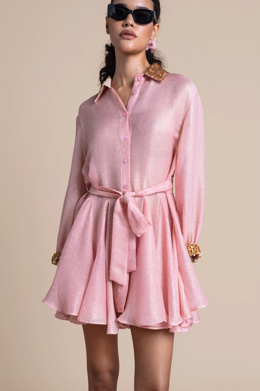 Woman Dive Silk Mini Dress Aqua Gold 2001080 | Sana Osmani