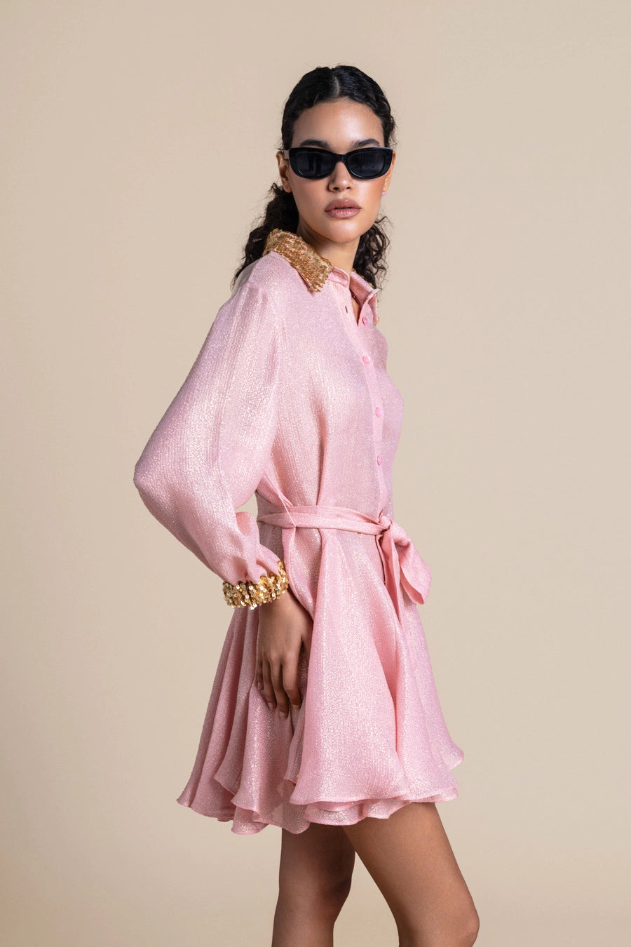 Woman Dive Silk Mini Dress Aqua Gold 2001080 | Sana Osmani
