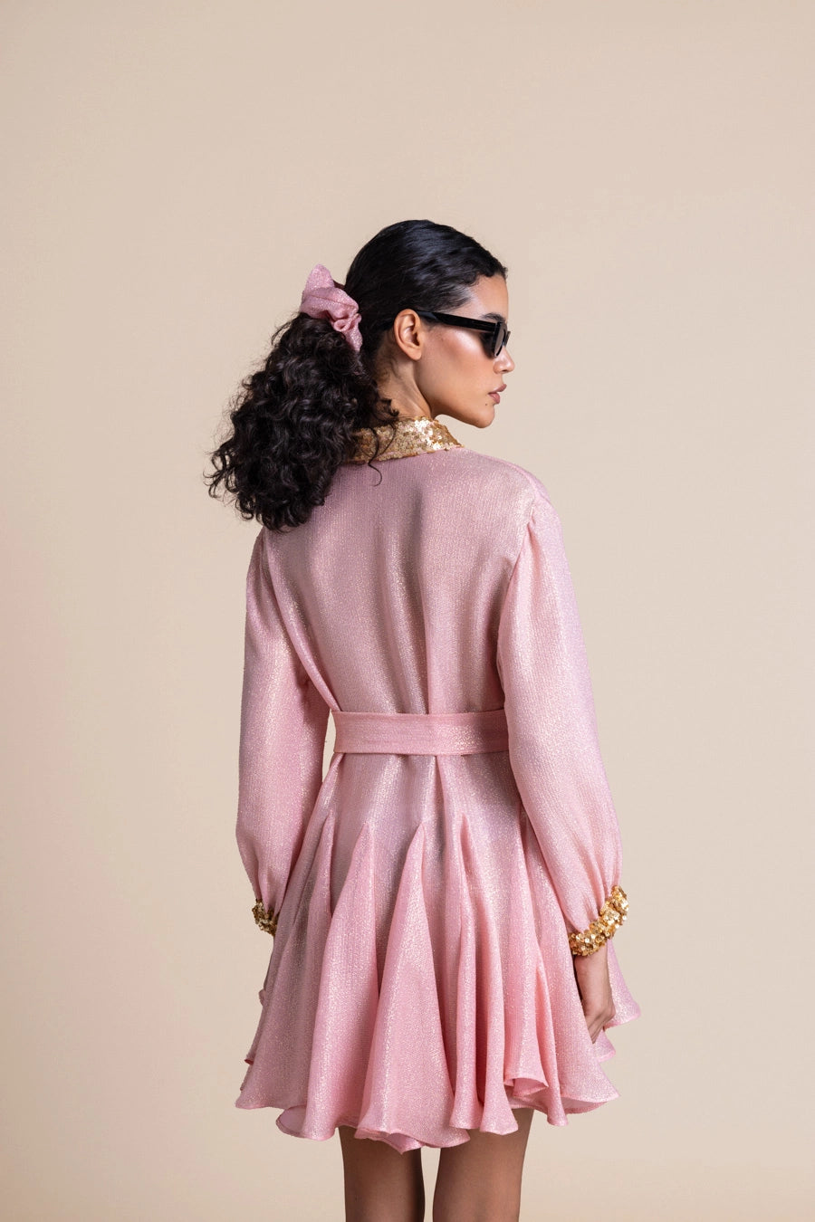 Woman Dive Silk Mini Dress Aqua Gold 2001080 | Sana Osmani