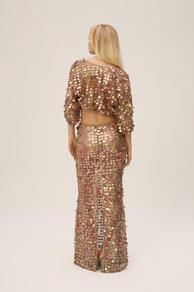 Woman MAGNET TOP AND EVOKE SKIRT SET Gold Sequin 2002177 | Sana Osmani