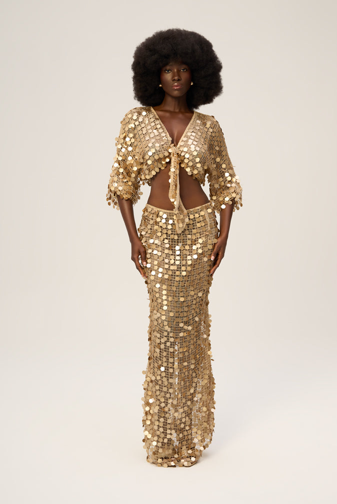Woman MAGNET TOP AND EVOKE SKIRT SET Gold Sequin 2002177 | Sana Osmani