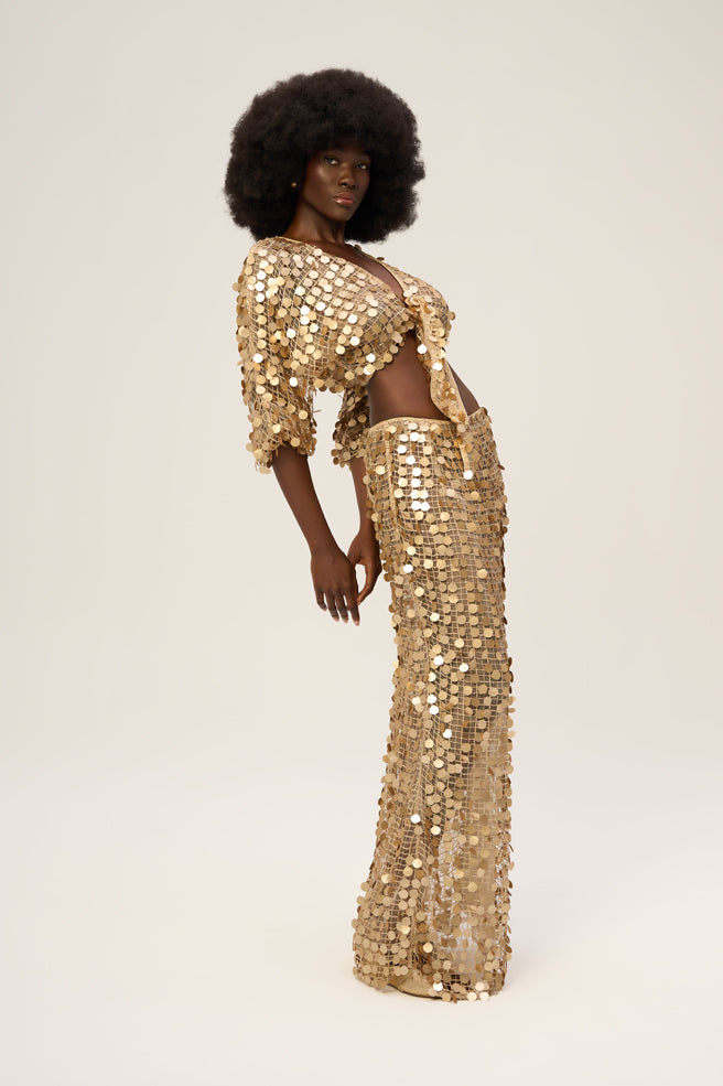 Woman MAGNET TOP AND EVOKE SKIRT SET Gold Sequin 2002177 | Sana Osmani