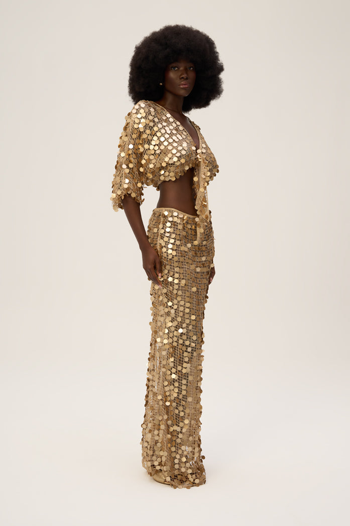 Woman MAGNET TOP AND EVOKE SKIRT SET Gold Sequin 2002177 | Sana Osmani
