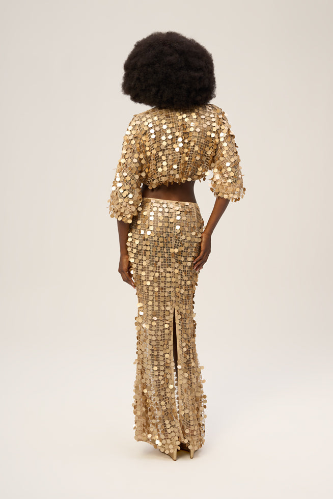Woman MAGNET TOP AND EVOKE SKIRT SET Gold Sequin 2002177 | Sana Osmani