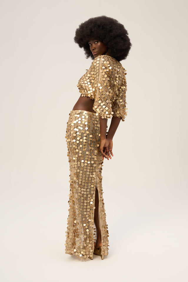 Woman MAGNET TOP AND EVOKE SKIRT SET Gold Sequin 2002177 | Sana Osmani