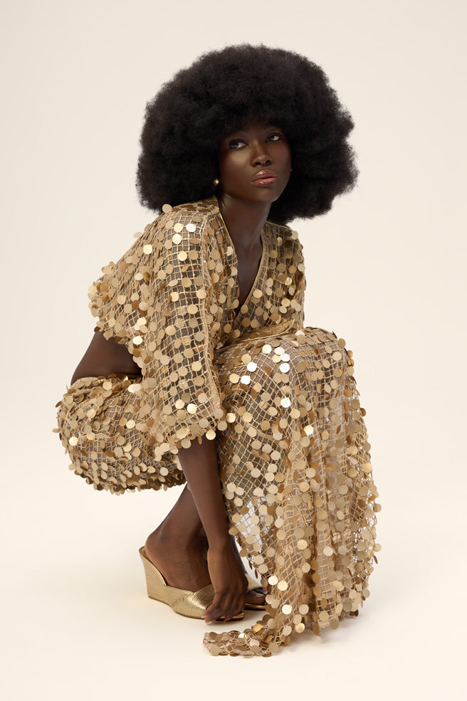 Woman MAGNET TOP AND EVOKE SKIRT SET Gold Sequin 2002177 | Sana Osmani