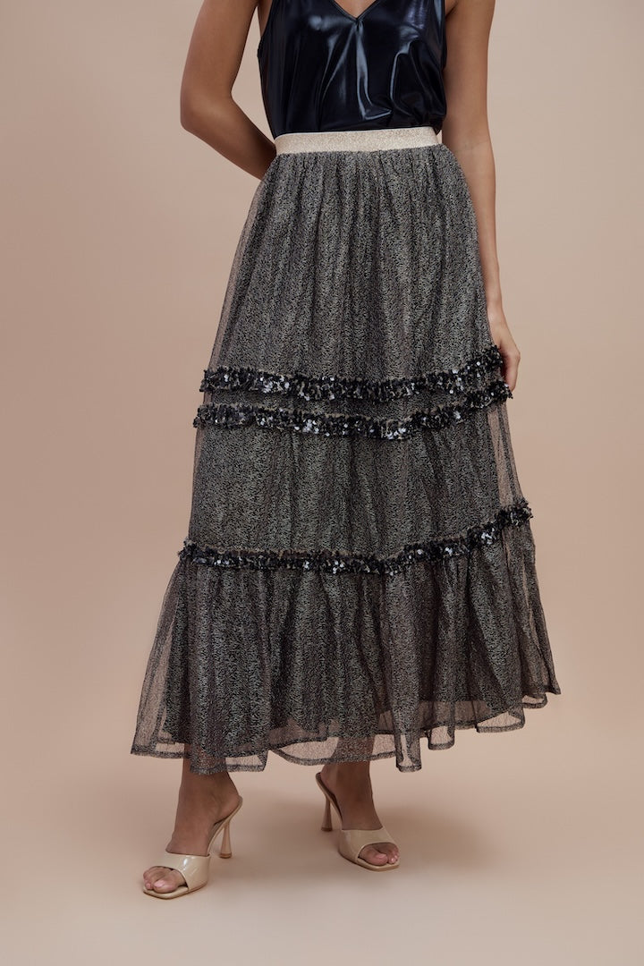 Woman Milka Long Sequin Skirt Black 2000669 | Sana Osmani