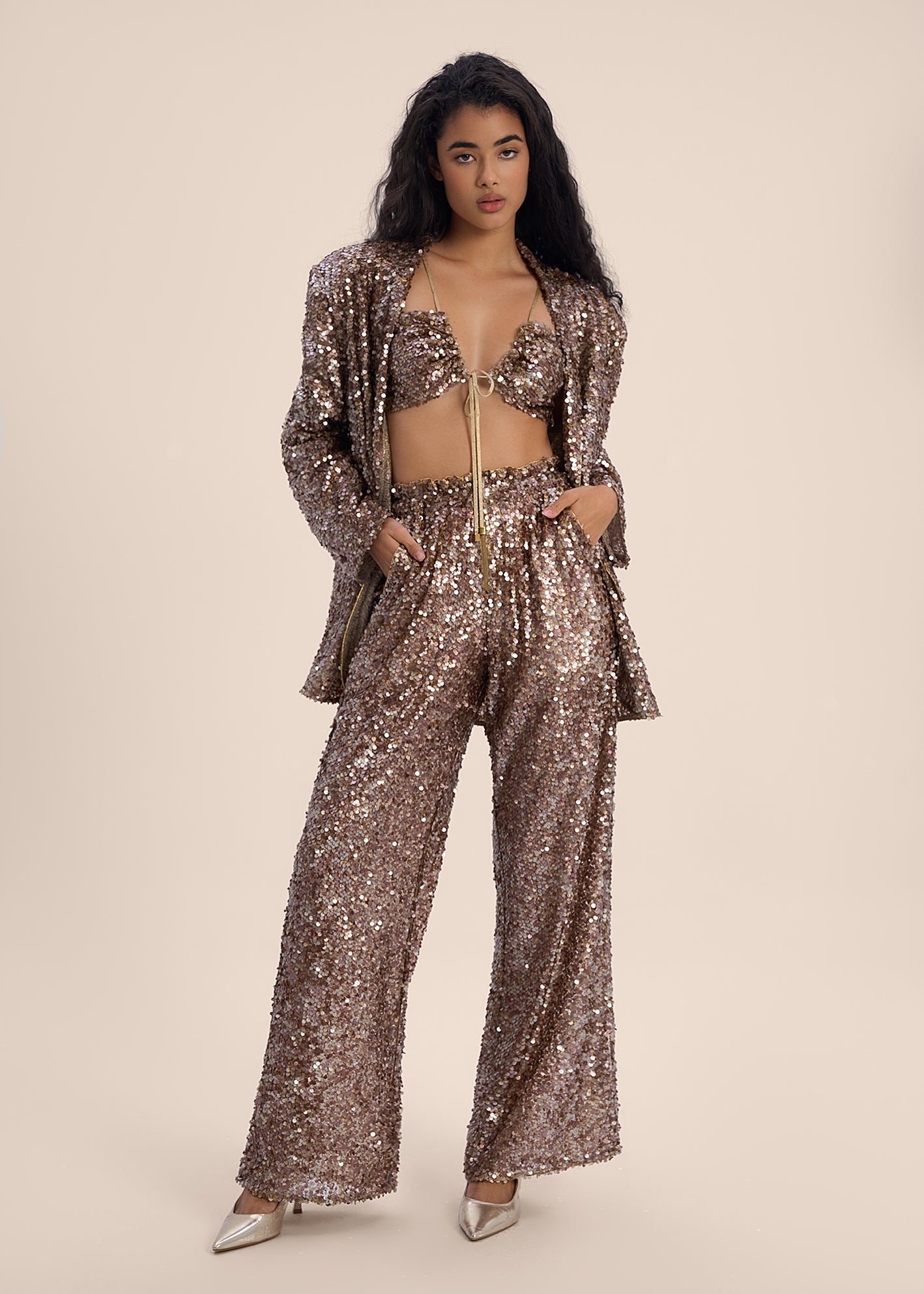 Woman ADELINE SEQUIN BLAZER AND PANTS SET Gold 2002499 | Sana Osmani