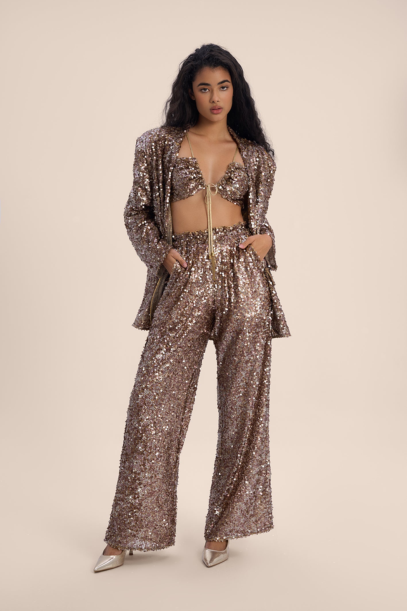 Woman ADELINE SEQUIN BLAZER AND PANTS SET Gold 2002499 | Sana Osmani