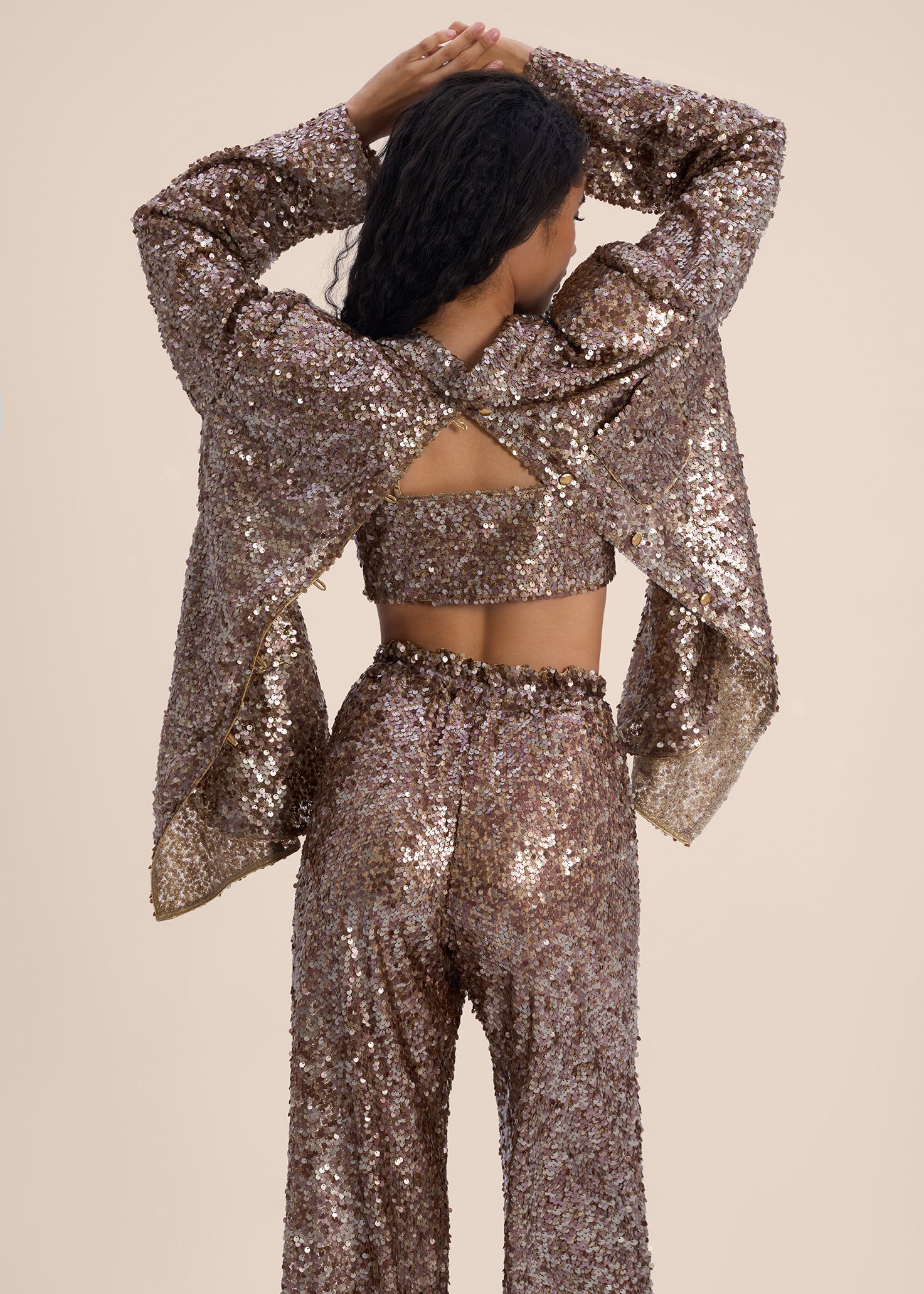 Woman ADELINE SEQUIN BLAZER AND PANTS SET Macchiato 2002505 | Sana Osmani