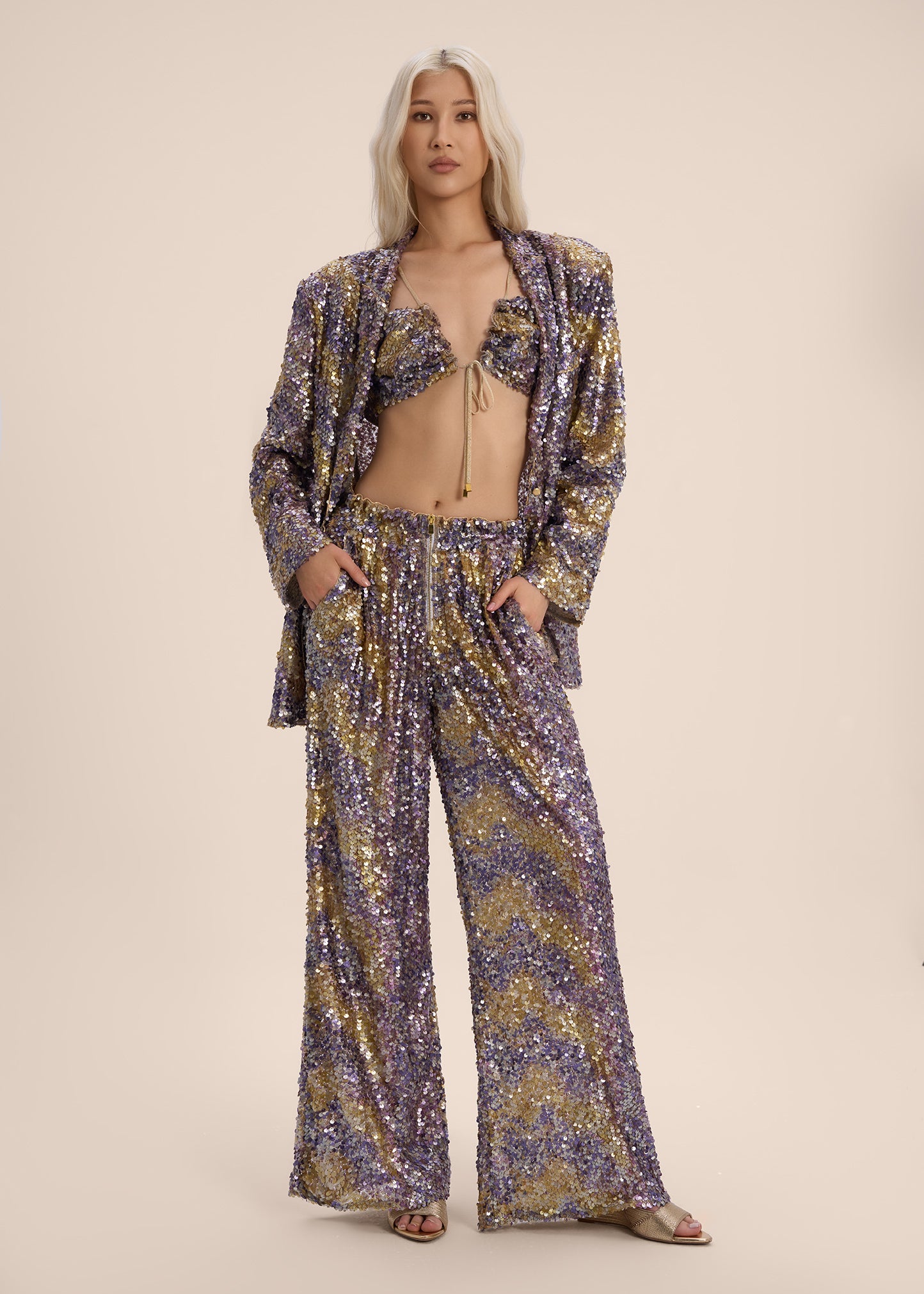 Woman ADELINE SEQUIN BLAZER AND PANTS SET Gold 2002499 | Sana Osmani
