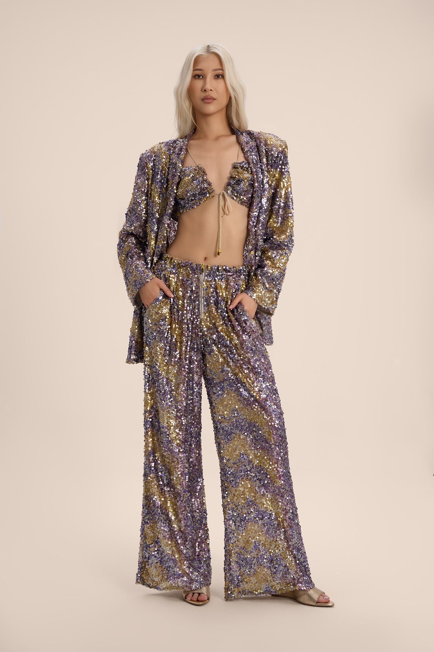 Woman ADELINE SEQUIN BLAZER AND PANTS SET Gold 2002499 | Sana Osmani