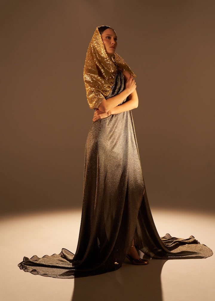 Woman APHRODITE MAXI SILK DRESS Golden Black 2003060 | Sana Osmani