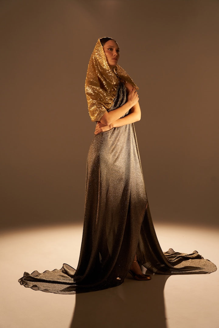 Woman APHRODITE MAXI SILK DRESS Golden Black 2003060 | Sana Osmani