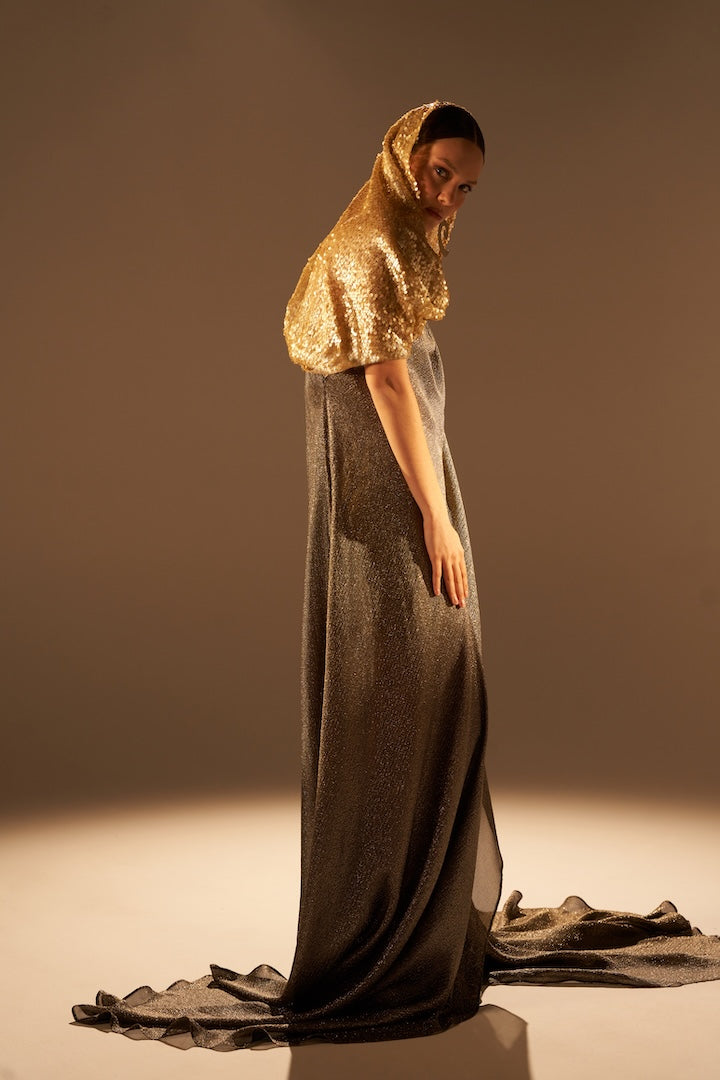 Woman APHRODITE MAXI SILK DRESS Golden Black 2003060 | Sana Osmani