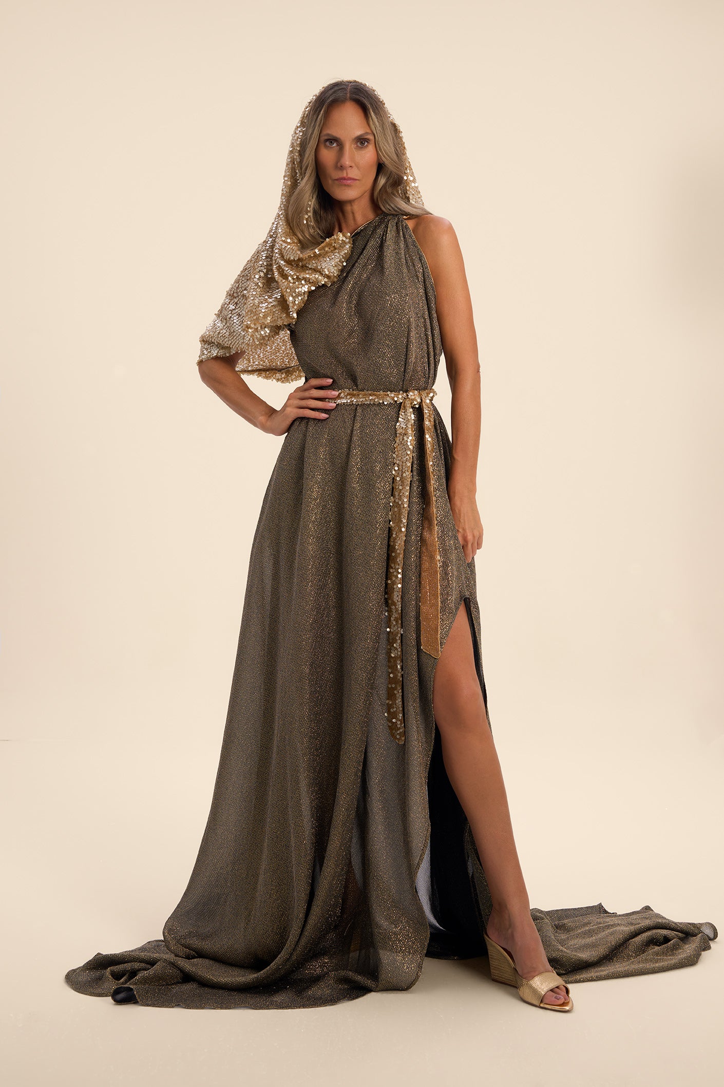 Woman APHRODITE MAXI SILK DRESS Golden Black 2003060 | Sana Osmani