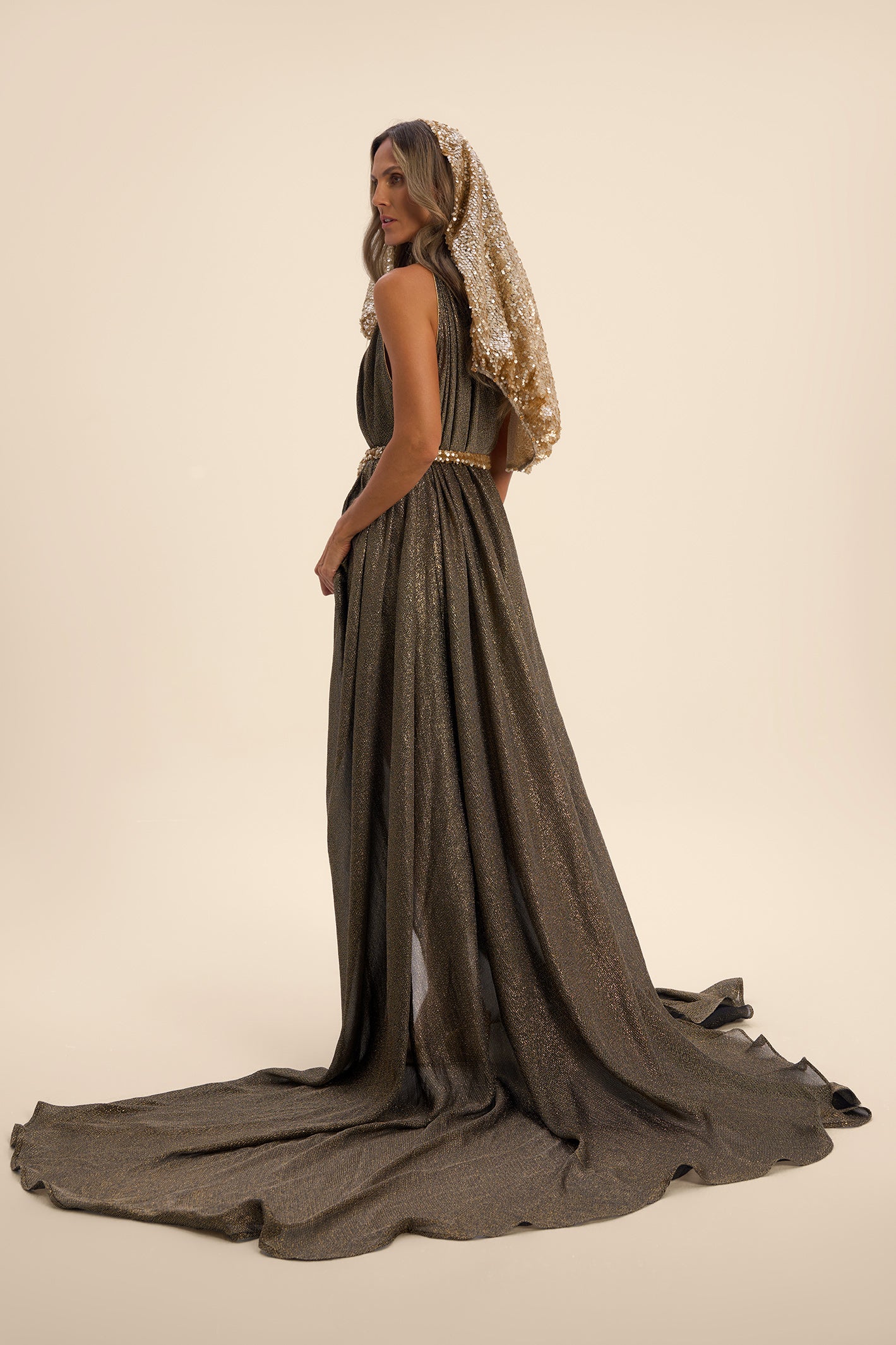 Woman APHRODITE MAXI SILK DRESS Golden Black 2003060 | Sana Osmani