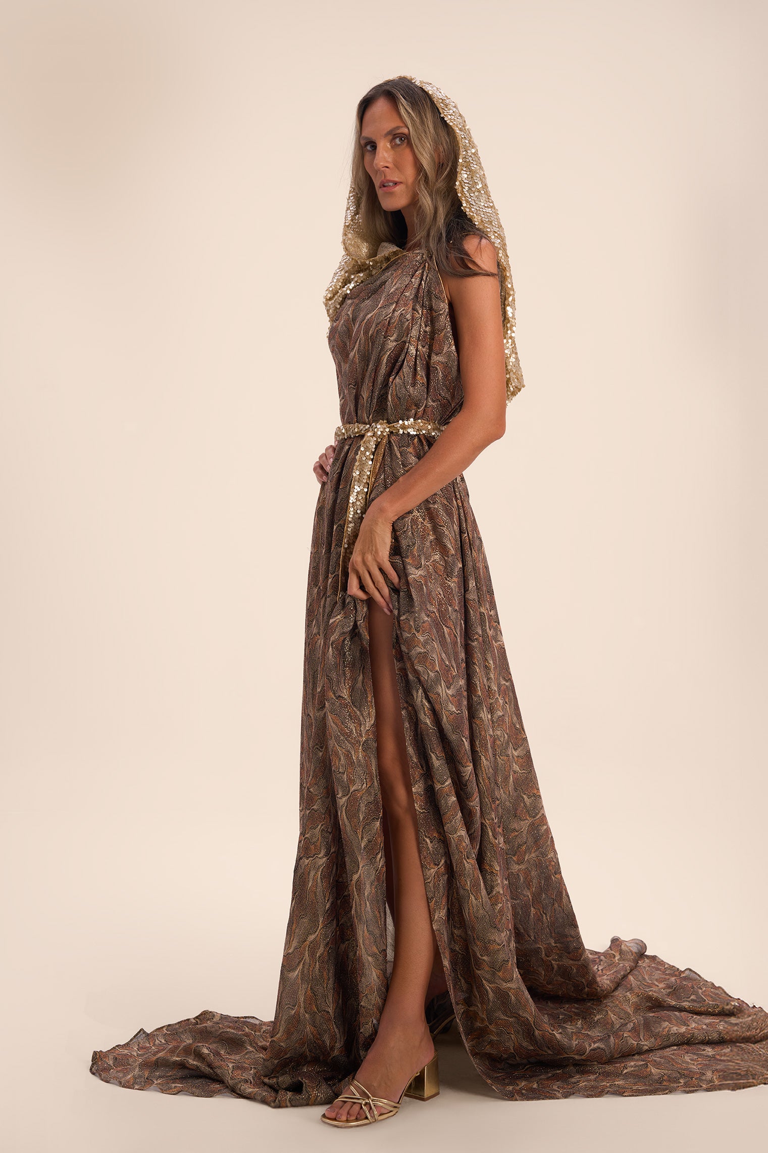 Woman APHRODITE MAXI SILK DRESS Golden Black 2003060 | Sana Osmani