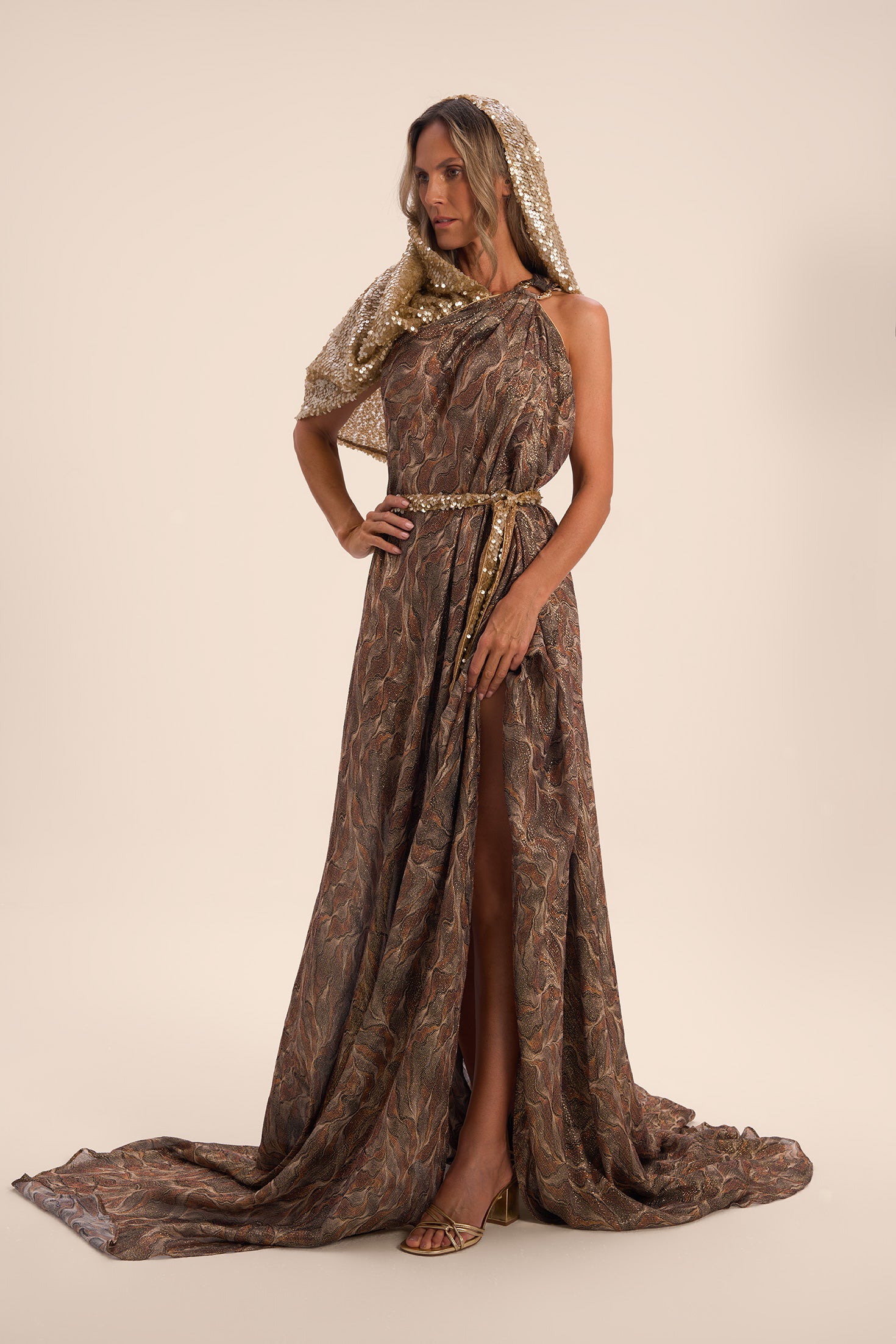 Woman APHRODITE MAXI SILK DRESS Golden Black 2003060 | Sana Osmani