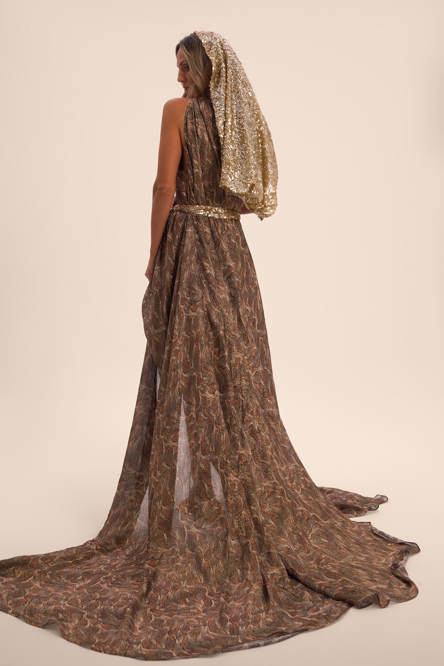 Woman APHRODITE MAXI SILK DRESS Golden Black 2003060 | Sana Osmani