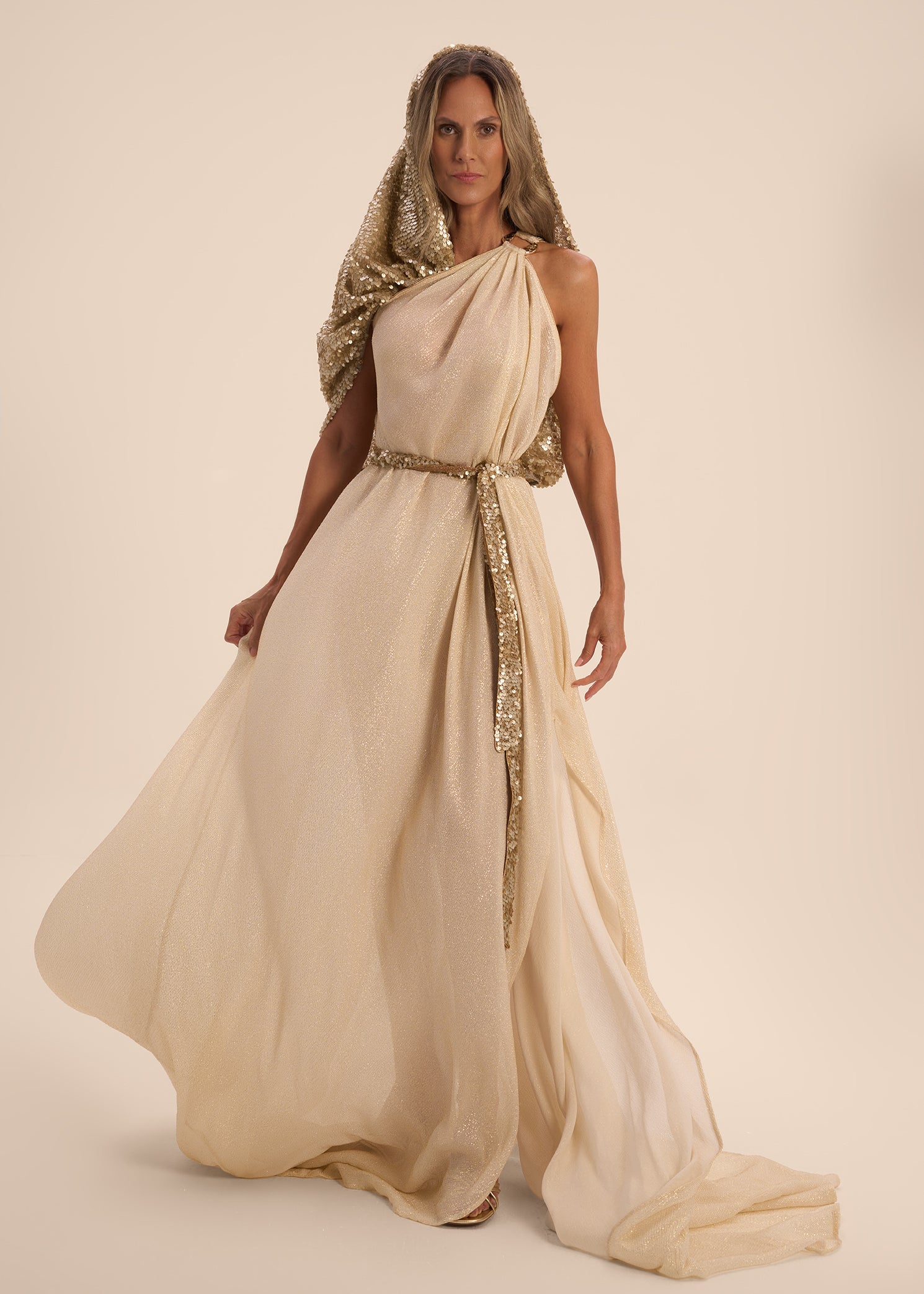 Woman APHRODITE MAXI SILK DRESS Golden Black 2003060 | Sana Osmani