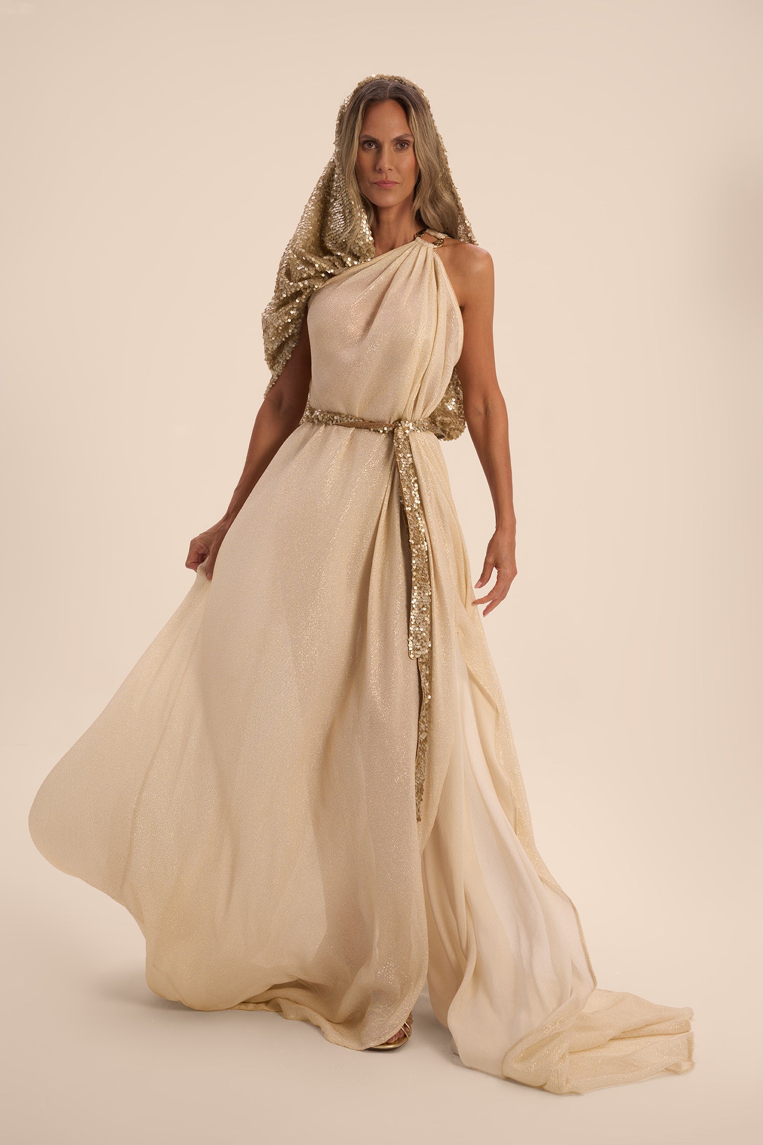 Woman APHRODITE MAXI SILK DRESS Golden Black 2003060 | Sana Osmani