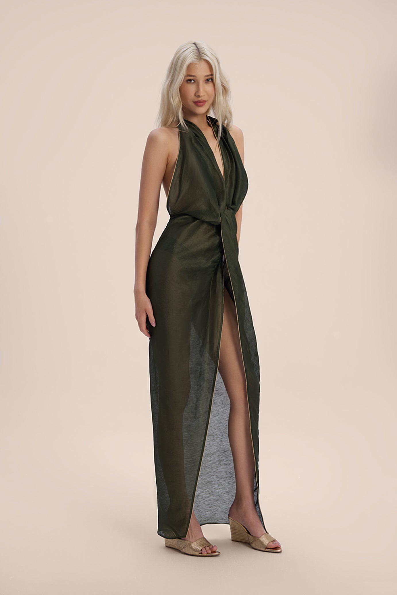 Woman ATHENA LINSILK DRES Khaki Gold 2003190 | Sana Osmani