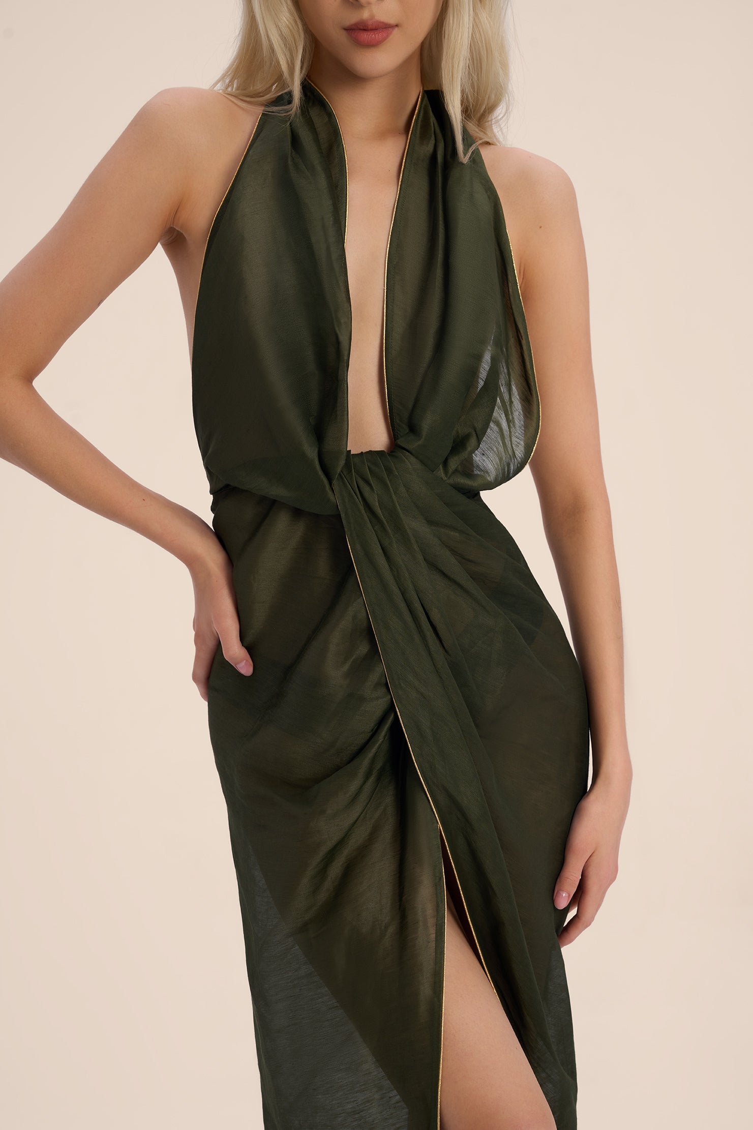 Woman ATHENA LINSILK DRES Khaki Gold 2003190 | Sana Osmani