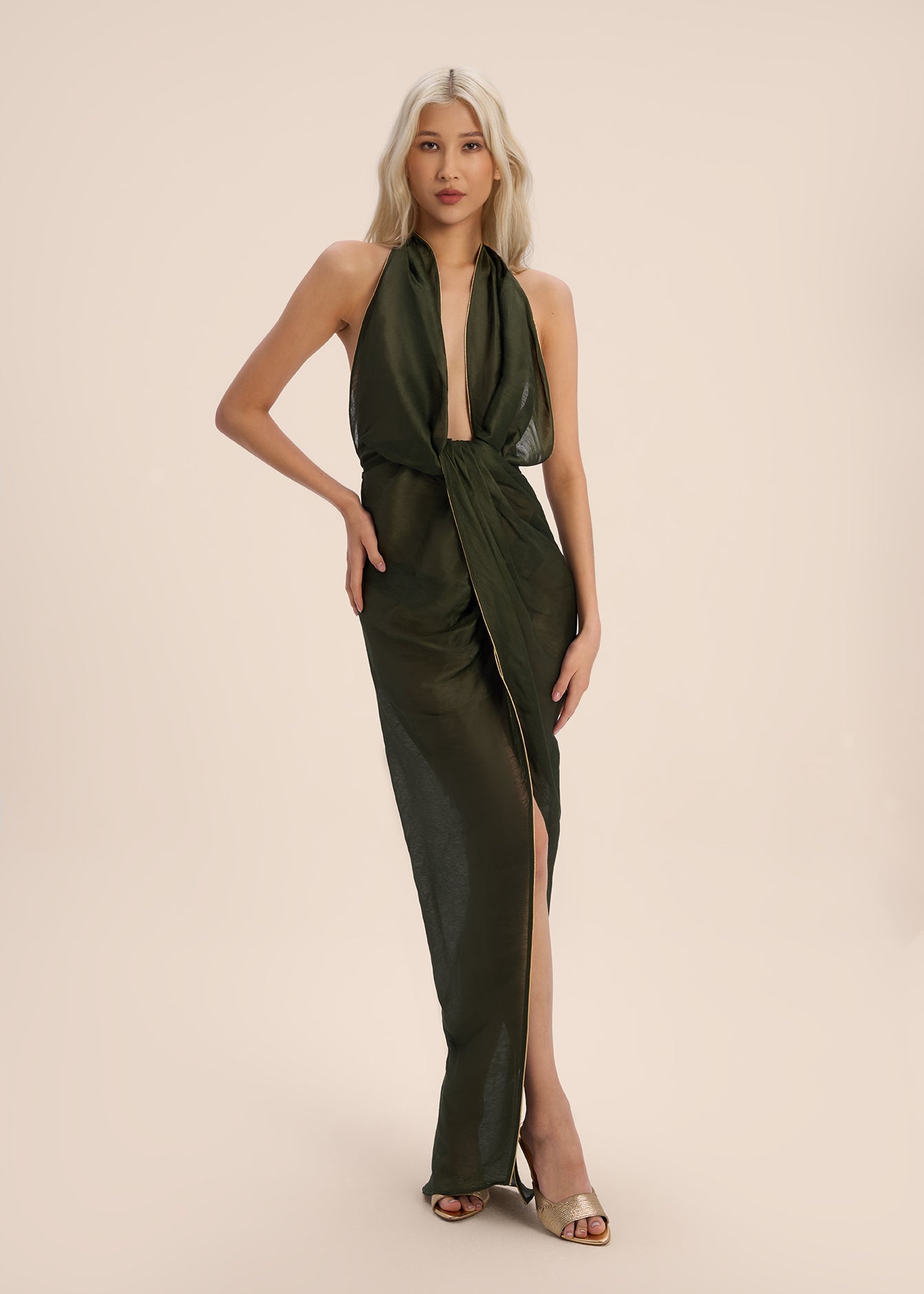 Woman ATHENA LINSILK DRES Khaki Gold 2003190 | Sana Osmani