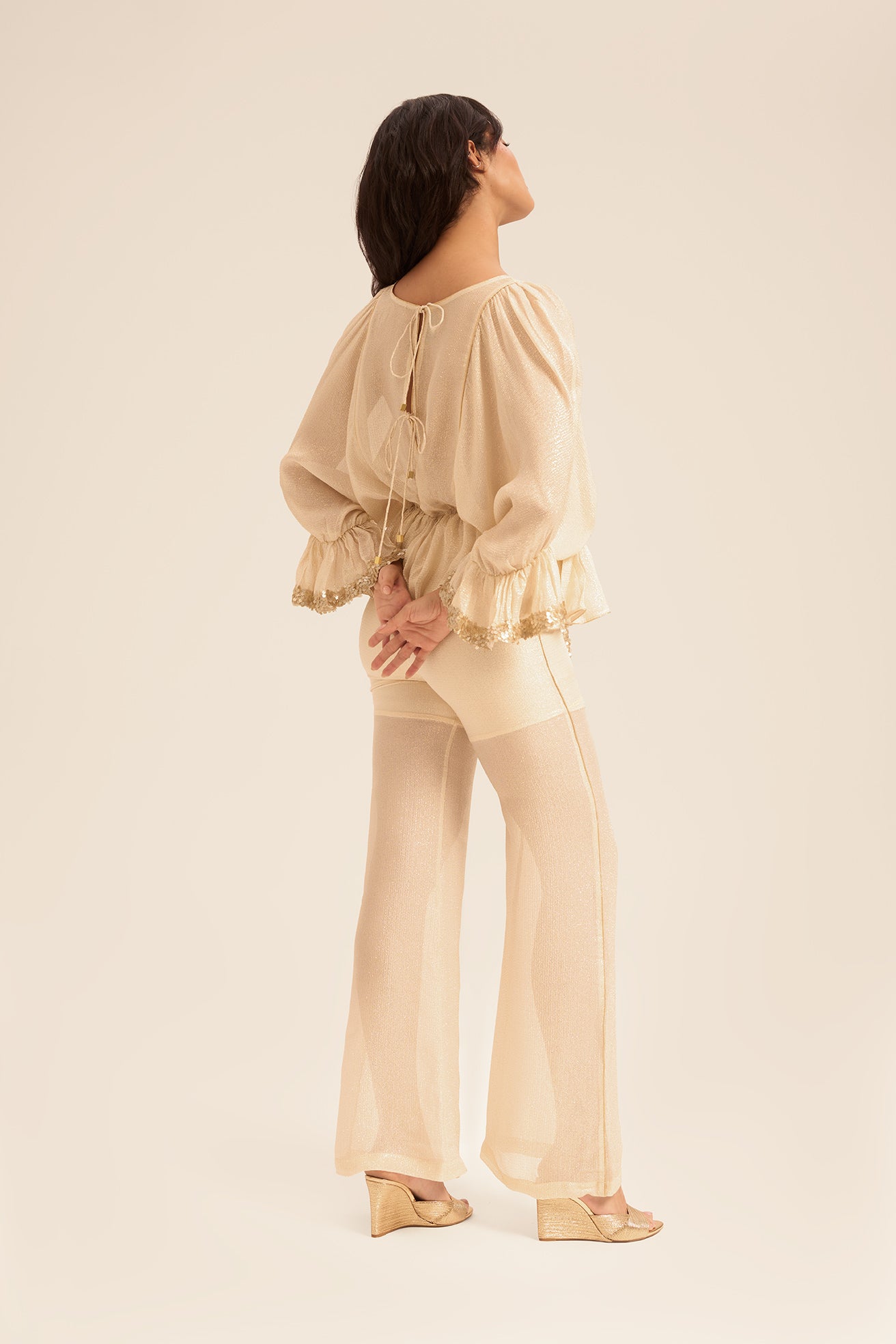 Woman ALINA SILK SHIRT AND PANTS SET OFF WHITE GOLD 2002718 | Sana Osmani