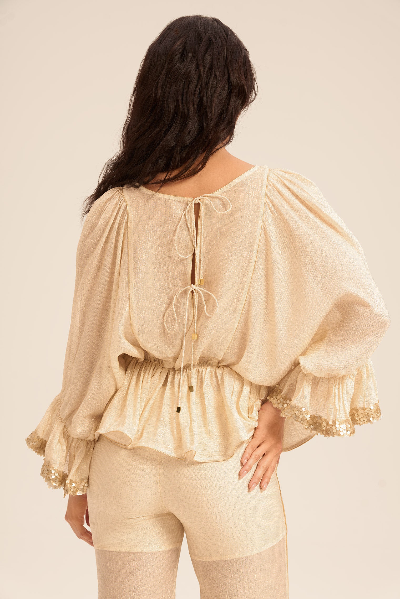 Woman ALINA SILK SHIRT AND PANTS SET OFF WHITE GOLD 2002718 | Sana Osmani