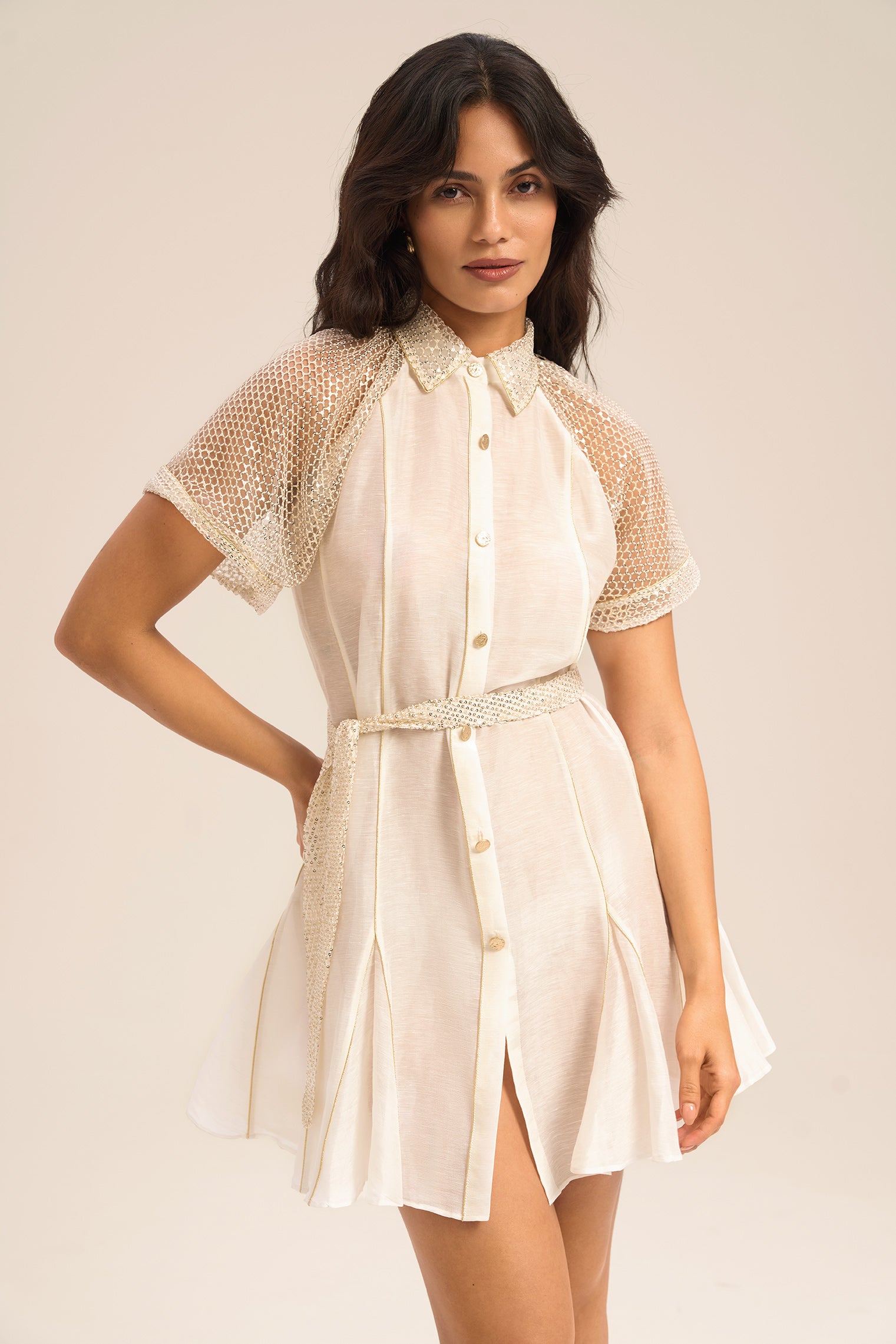 Woman ALIZA SHORT LINSILK DRESS Vanilla 2003163 | Sana Osmani