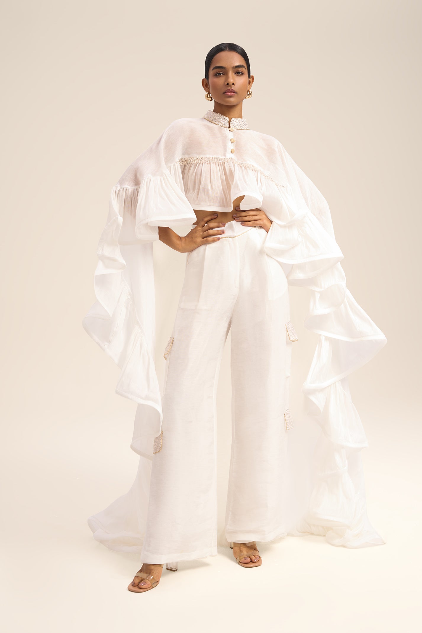 Woman BIJOU LINSILK CAPE Black 2003023 | Sana Osmani