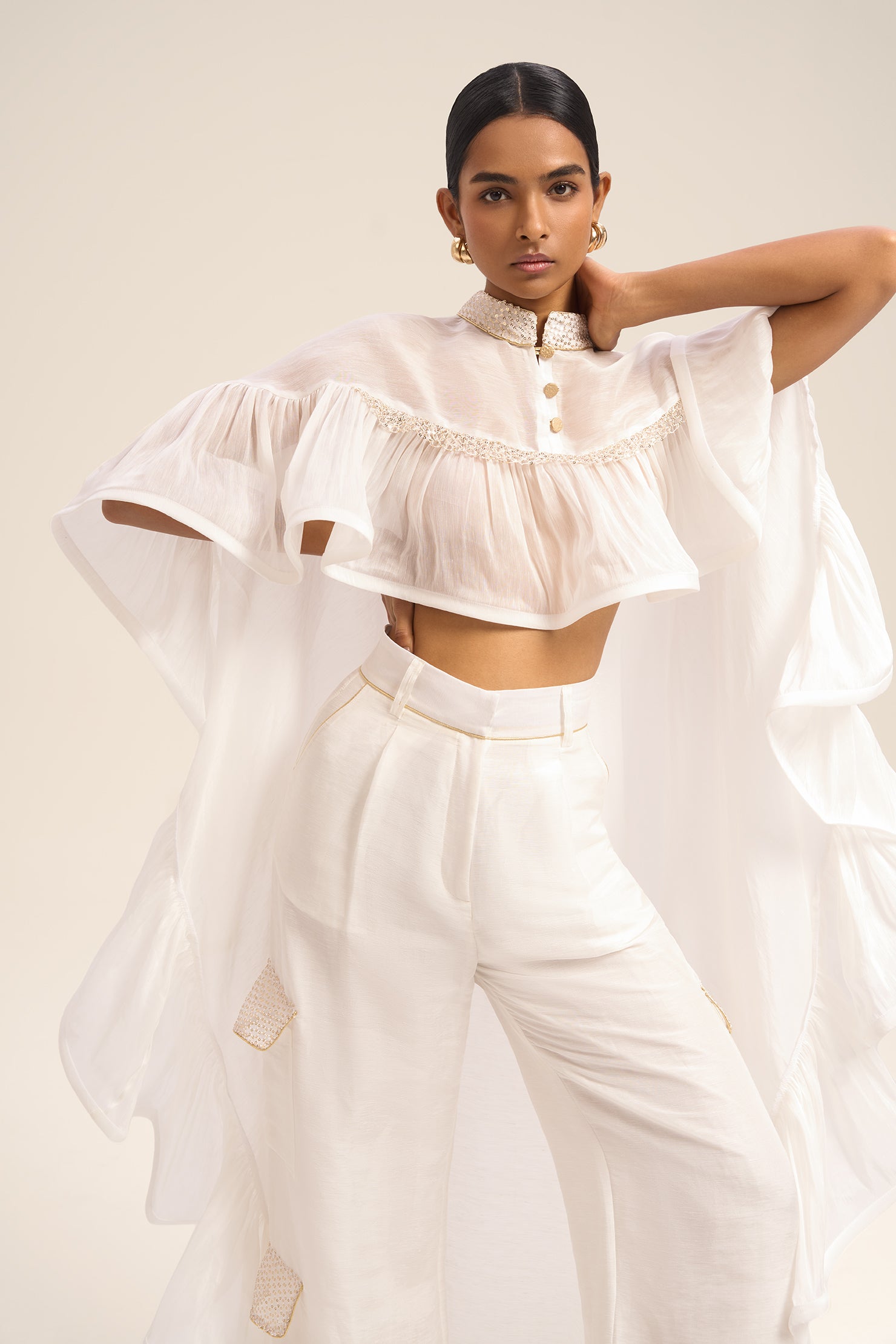 Woman BIJOU LINSILK CAPE Black 2003023 | Sana Osmani