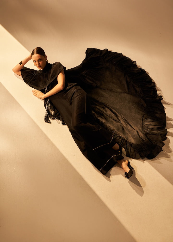 Woman BIJOU LINSILK CAPE Black 2003023 | Sana Osmani